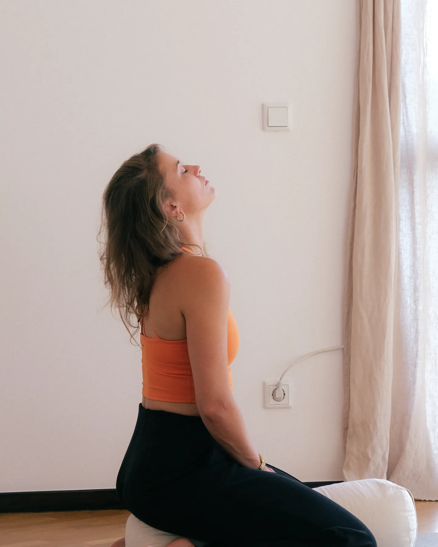 A participant mid movement in the room